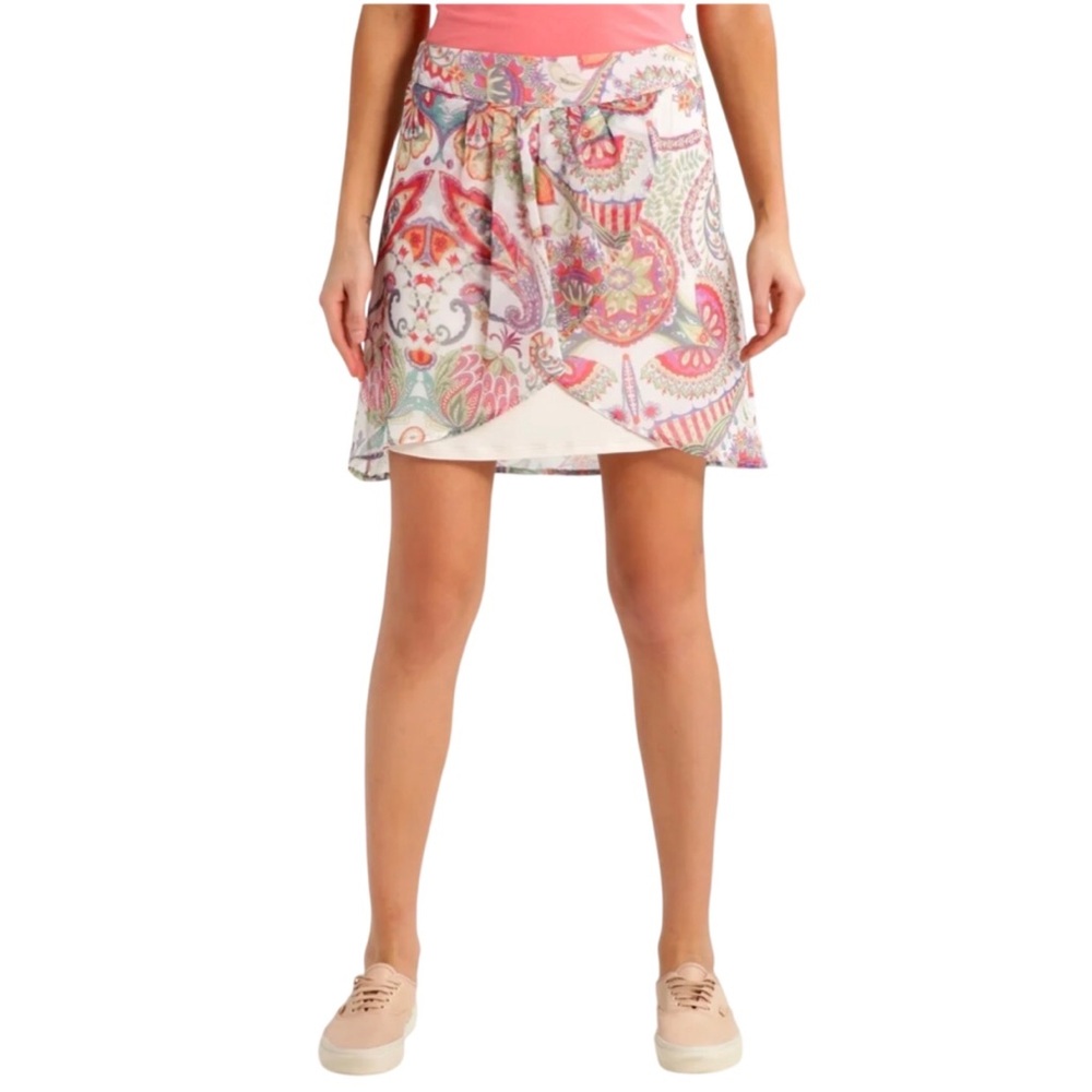 Desigual Erica Skirt Floral Paisley Mini Tulip Hem Chiffon Knit Faux Wrap Size 8